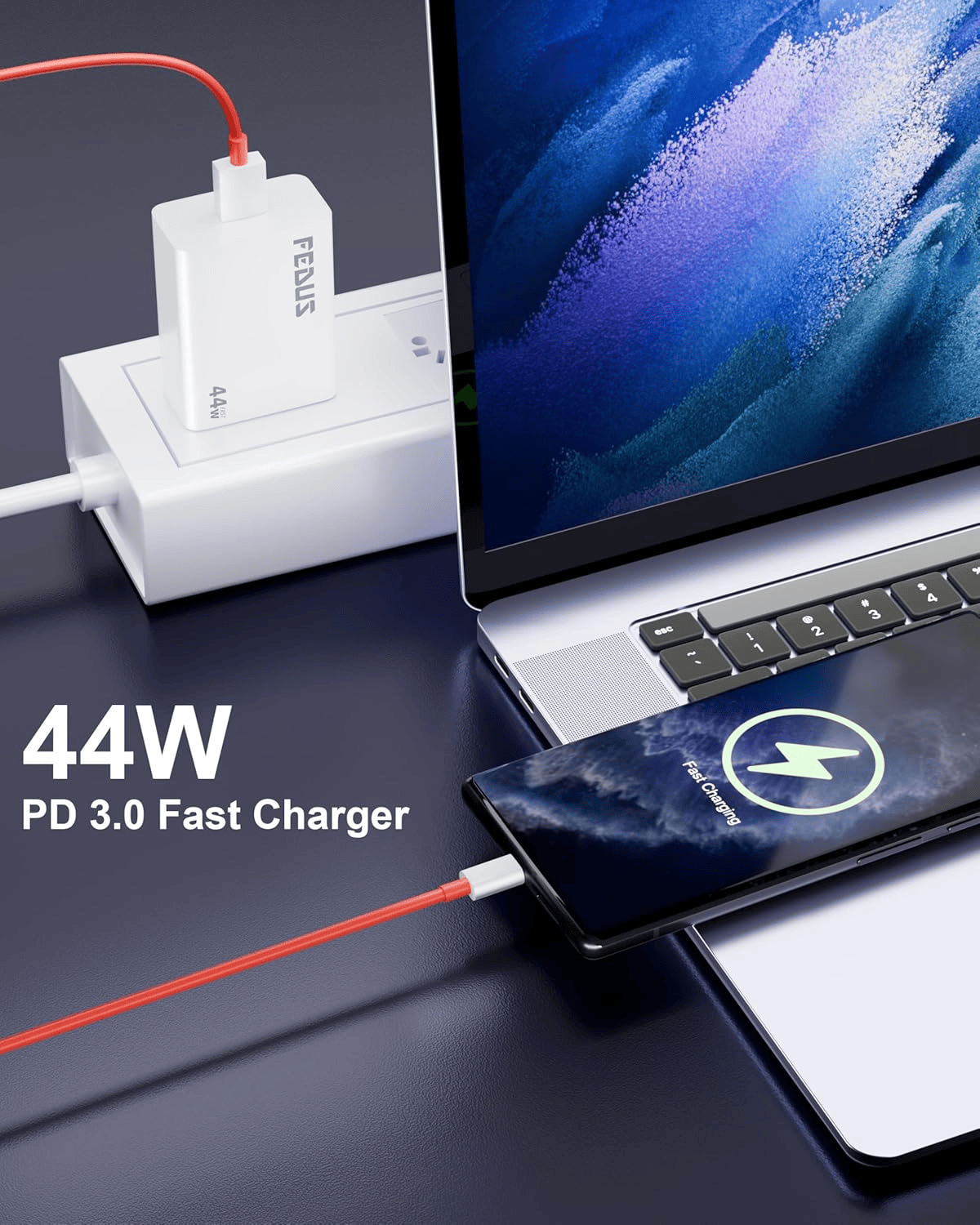 FEDUS Vivo 44W C-Type Flash Fast Charger Adapter for Vivo V40, V40 Pro, V40e, Y300 5G, Y28E, Y28S, T3 Lite, Y58, Y200 Pro, V30E, Y18I, Y18, Y18E, V30, V30 Pro, V29, Iqoo Z9X, T2 Pro, Iqoo 9, Neo 7 Pro | USB C 44 w