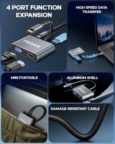 FEDUS USB Hub Type C Hub, USB C Hub, USB Type C to 4K HDMI adapter Converter, Type C to USB 3.0@5gbps Type a Converter With 65W Power Delivery for MacBook Pro/Air, iPhone, Phones, Tablets, Pc Computer