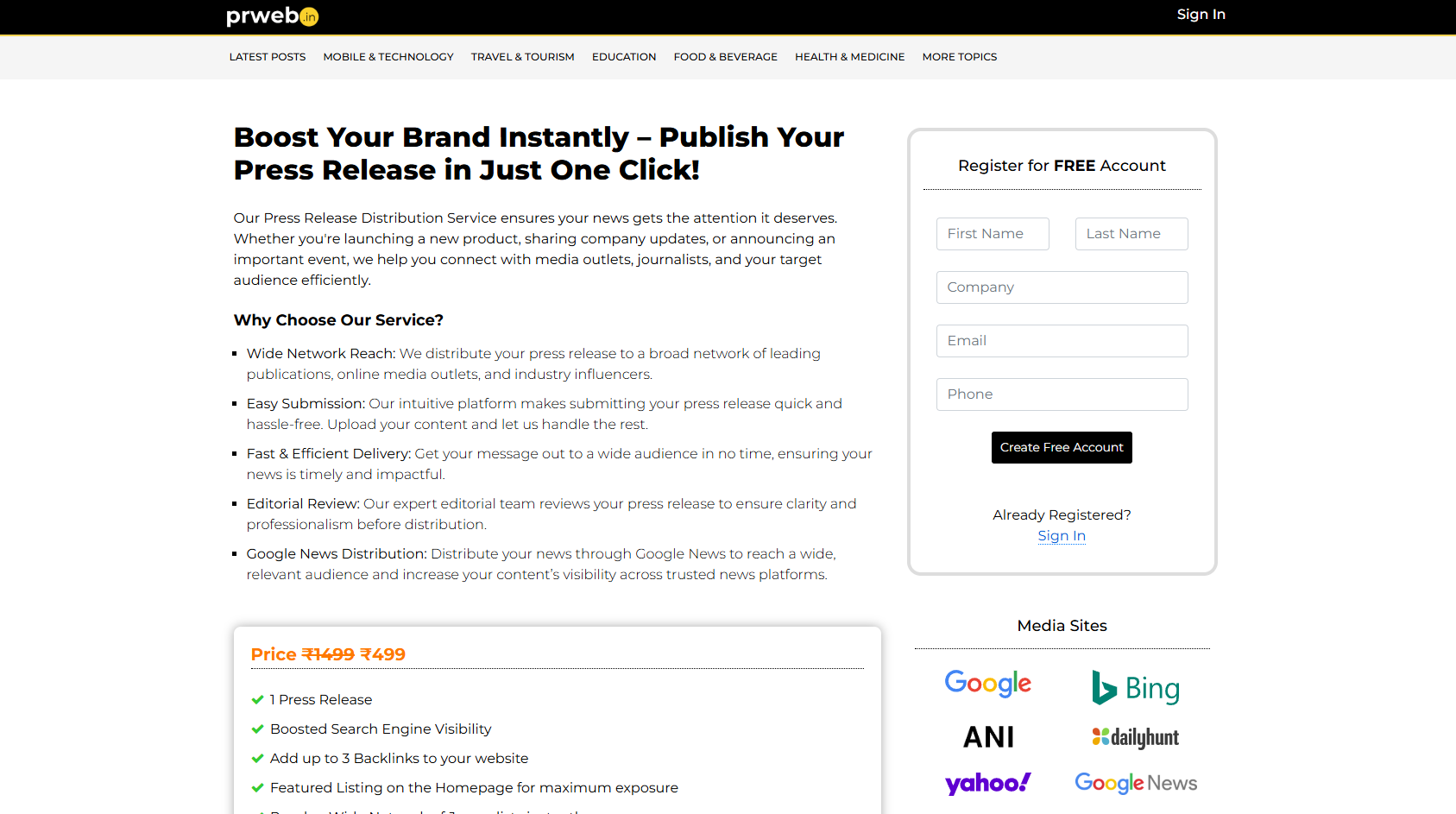 Register Free to Publish a Press Release on PRWeb